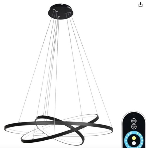 UNITARY Brand Modern Black Acrylic Remote Control Nature White and Warm White Dimmable LED 3 Rings Dining Room Kitchen Pendant Light Max 90W Painted Finish - Lot 141
