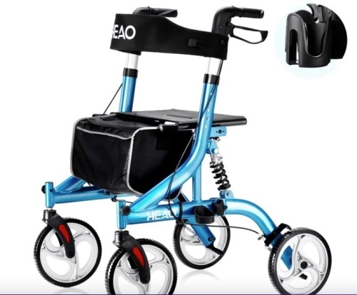 HEAO Blue Lightweight Rollator Walker Seniors Folding Upright Walker,4x10" Wheels Shock Absorber - Lot 143