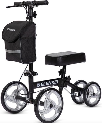 ELENKER Steerable Knee Walker with 10" Front Wheels Deluxe Medical Scooter for Foot Injuries Compact Crutches Alternative Black - Lot 144