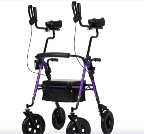 ELENKER Upright Rollator Walker, All-Terrain Stand up Rolling Walker with 10" PU Wheels for Seniors Purple - Lot 391