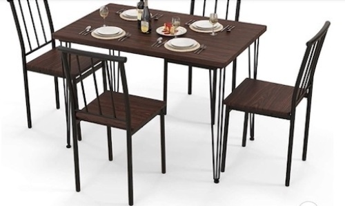 5-Piece Dining Table Set forSmall Space Kitchen Table Set for 4 Walnut - Lot 357