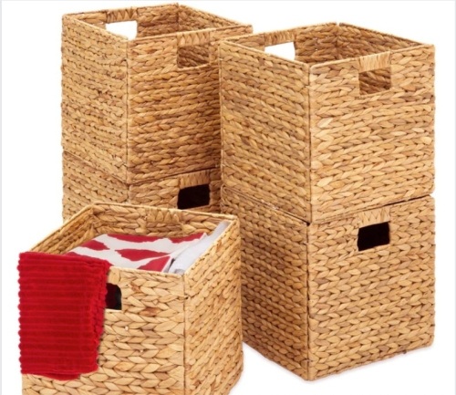 Set of 5 Collapsible Hyacinth Storage Baskets w/ Inserts - 10.5x10.5in - Lot 368