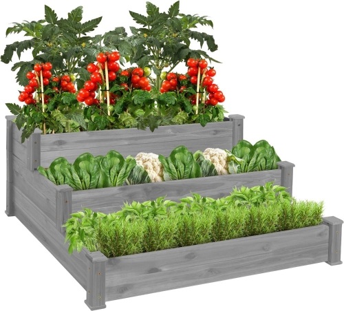 3-Tier Raised Fir Wood Garden Bed Planter w/ Stackable & Flat Setup - Lot 5351