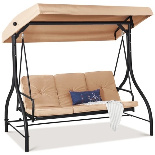 3-Seat Outdoor Canopy Swing Glider Furniture w/ Converting Flatbed Backrest - Lot 5502anm
