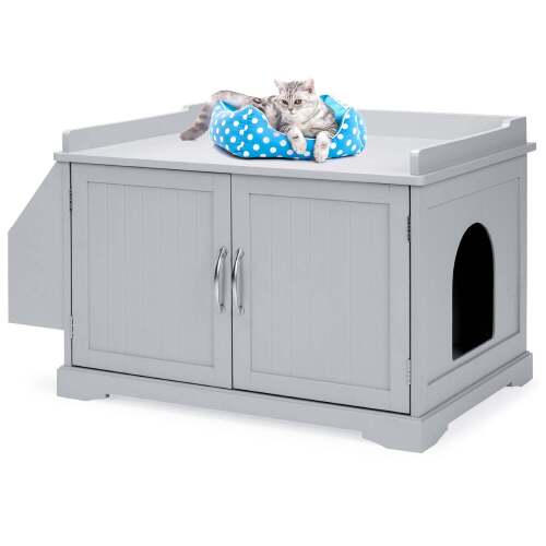 Large Wooden Cat Litter Box Enclosure & Storage Cabinet w/ Magazine Rack - Lot 5586