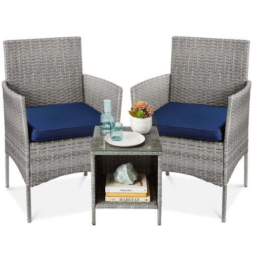 3-Piece Outdoor Patio Wicker Bistro Set w/ Side Storage Table - Lot 5641