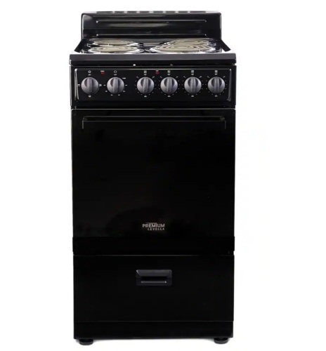 Premium LEVELLA 20 in. 2.2 cu. ft. 4-Burner Single Oven Electric Range with Storage Drawer in Black with Stainless Steel Door - Lot 43