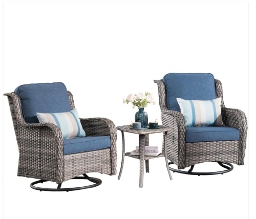 Ovios Patio Furniture Set 3-Piece with Swivel Chairs and Side Table Kenard - Lot 45