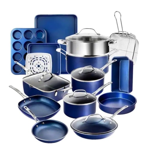 Granitstone Classic Blue 20-Piece Aluminum Ultra-Durable Non-Stick Diamond Infused Cookware and Bakeware Set - Lot 99
