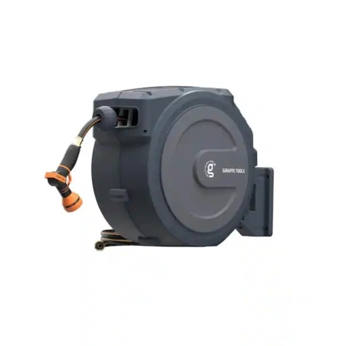 Giraffe Tools Garden Retractable Hose Reel-1/2 in. to 100 ft. Wall Mounted, Dark Grey - Lot 620