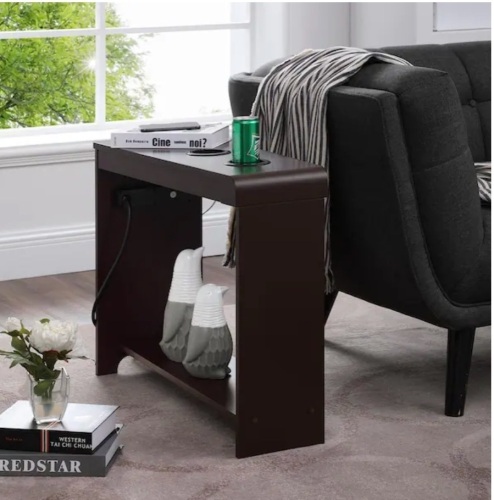 Espresso End Table With Charging Station, USB Ports and Outlets, Narrow Side Table, Chair Side Table Bed Side Nightstand - Lot 640
