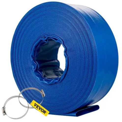 Vevor Discharge Hose 3 in. Dia x 105 ft. PVC Fabric Lay Flat Hose with Clamps Heavy-Duty Backwash Drain Hose Burst-Proof, Blue - Lot 700