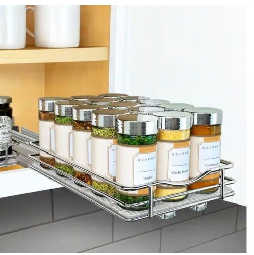 Lynk Professional 6-1/4 in. Wide Silver Chrome Slide Out Spice Rack Pull Out Cabinet Organizer - Lot 680