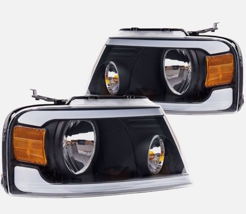 Projector LED DRL Headlights For 2004-008 FORD F-150 F150 Black Housing Headlamp - Lot 246