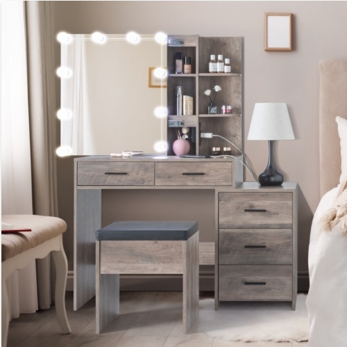Ktaxon 3 Color Lighted Vanity Set & Charging Station,Makeup Dressing Table with Sliding Lighted Mirror - Lot 340