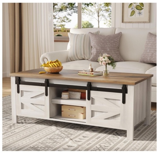 Furmax Coffee Table with Storage and Sliding Barn Doors - Lot 262
