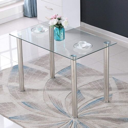 Tempered Glass Dining Table with Rust Resistant Legs, 28in x 43in - Lot 520