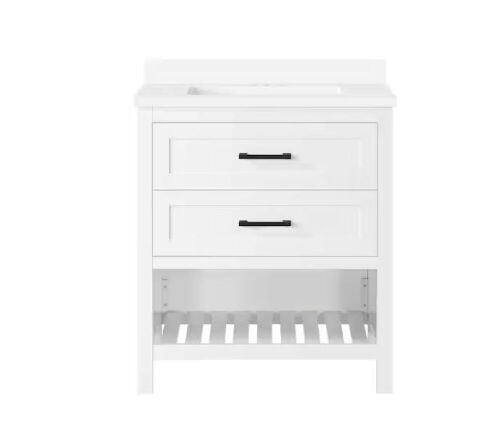 Autumn 30 in. W x 19 in. D x 34 in. H Single Sink Bath Vanity in White with White Engineered Stone Top  - Lot 32