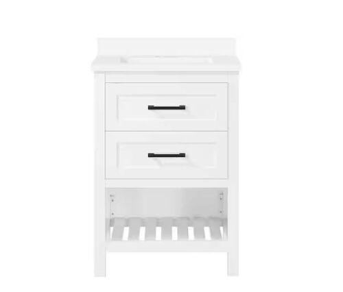 Autumn 24 in. W x 19 in. D x 34 in. H Single Sink Bath Vanity in White with White Engineered Stone Top  - Lot 40