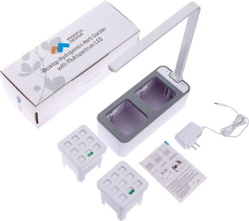 Mindful Design Hydroponic Indoor Herb Garden Kit Multispectrum LED Desktop Growing Lamp  - Lot 373