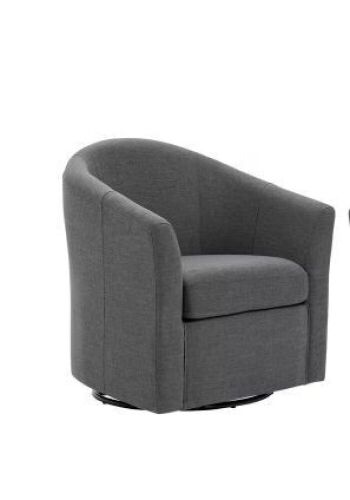 Gray Linen Upholstered 360° Swivel Barrel Accent Armchair - Lot 61