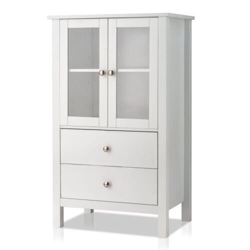 2-Door Solid Wood Floor Cabinet Cupboard with 2 Drawers & Adjustable Shelf - Lot 103