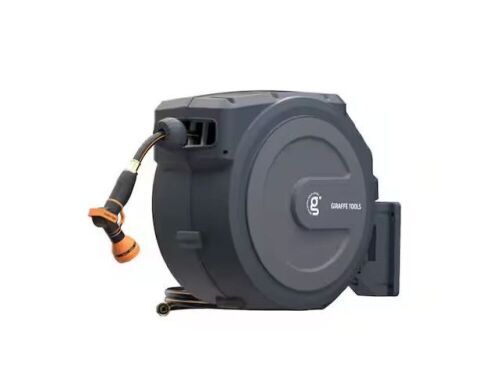 Giraffe Tools Garden Retractable Hose Reel-1/2 in. to 100 ft. Wall Mounted, Dark Grey  - Lot 302