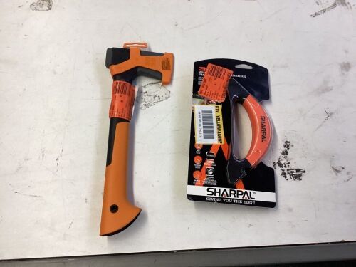 Fiskars X7 1.4 lb Hatchet Camping Axe with 14 in. Shock-absorbing Handle & Sharpall 3-In-1 Tool Sharpener  - Lot 304