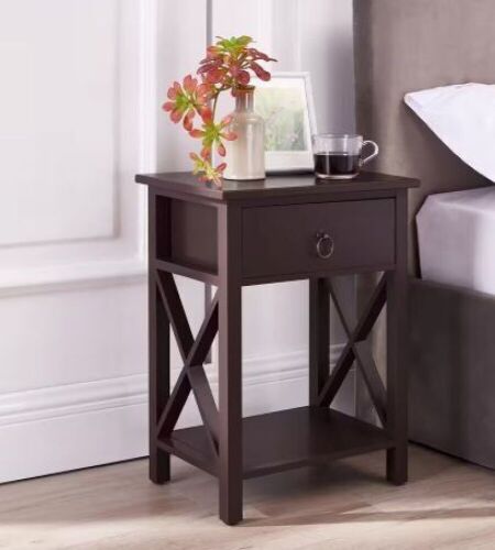 Espresso 1-Drawer Wooden End Table with Storage Shelf for Small Spaces - Lot 562
