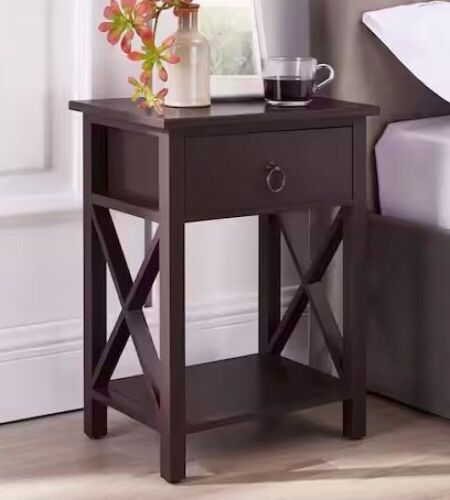 Espresso 1-Drawer Wooden End Table with Storage Shelf for Small Spaces   - Lot 572