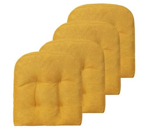 Yellow Patio Dining Chair Cushions U-Shaped Chair Pads Non-Slip Bottom, 4 Pack   - Lot 404