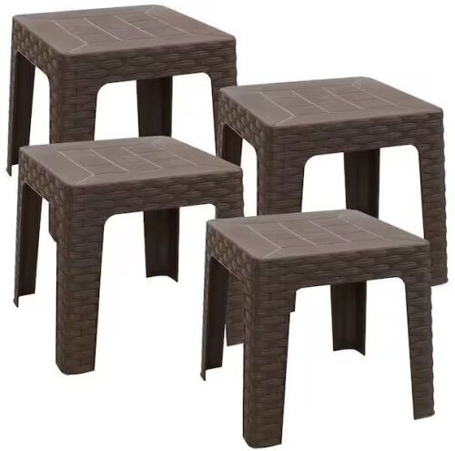 Sunnydaze Decor 18 in. Brown Square Polypropylene Indoor/Outdoor Patio Side Table, Set of 4   - Lot 87