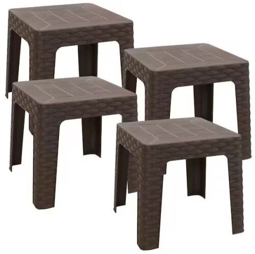 Sunnydaze Decor 18 in. Brown Square Polypropylene Indoor/Outdoor Patio Side Table, Set of 4   - Lot 494