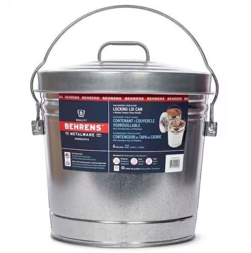 Behrens 6 Gallon Galvanized Steel Round Trash Can with Locking Lid - Lot 741