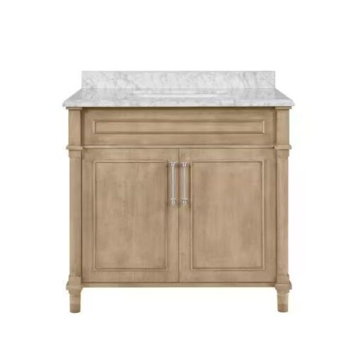 Aberdeen 36 in. Single Sink Freestanding Antique Oak Bath Vanity with Carrara Marble Top - Lot 33
