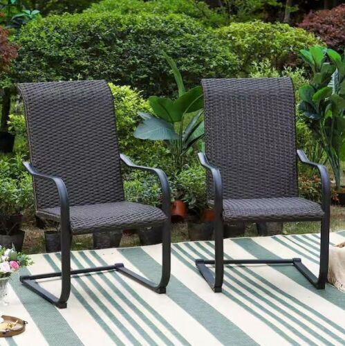 Rattan Metal C-Spring Outdoor Dining Chair with High Back, Set of 2 - Loose Hardware  - Lot 242