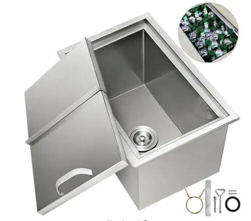 304 Stainless Steel Drop in Cooler with Drain-pipe 18 in. W x 12 in. D x 14.4 in. H - Bent Corner   - Lot 902