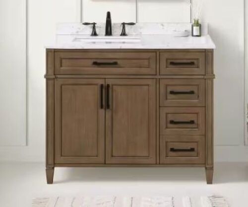 Caville 42 in. W x 22 in. D x 34 in. H Single Sink Bath Vanity in Almond Latte with Carrara Marble Top  - Lot 17