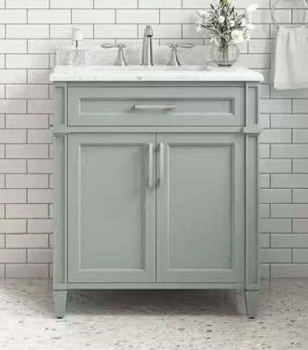 Caville 30 in. W x 22 in. D x 34 in. H Single Sink Bath Vanity in Sage Green with Carrara Marble Top  - Lot 34