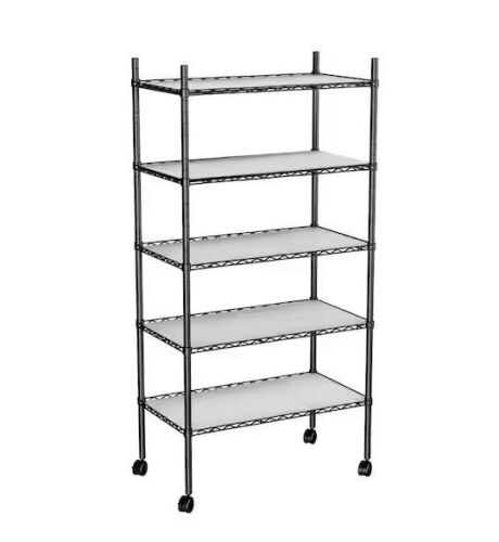 5-Tier Black Metal Storage Shelf Height Adjustable   - Lot 445