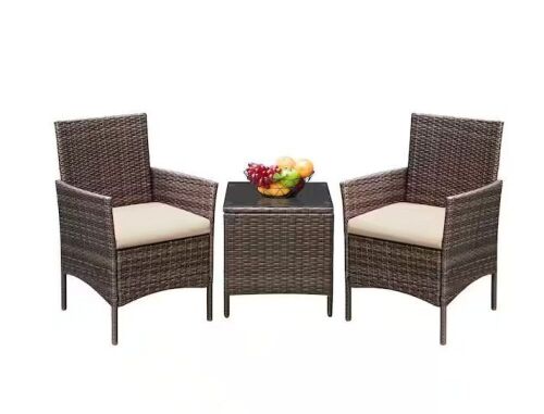 Brown 3-Piece PE Rattan Outdoor Conversation Set  - Lot 106