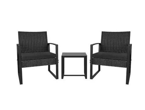 Black 3-Piece Outdoor Wicker Patio Furniture Set - Lot 193