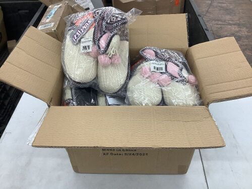 Case of (10) Funziez! Women's Bootie Slippers, Cream/Pink, XL 11-12  - Lot 113