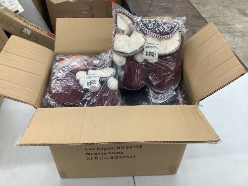Case of (10) Funziez! Women's Bootie Slippers, Burgundy/Grey, Med 7-8 - Lot 563