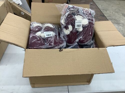 Case of (10) Funziez! Women's Bootie Slippers, Burgundy/Grey, Large 9-10 - Lot 593
