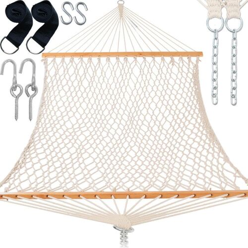 Gafete Traditional Hand Woven Cotton 52" Double Hammock with Hardwood Spreader Bar, Max 450Lbs  - Lot 759