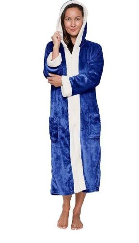 Silver Lilly Womens Zippered Sherpa Trim Fleece Robe with Hood, 2XL/3XL  - Lot 143