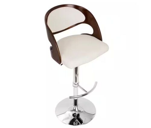 Lumisource Pino Adjustable Height Cherry and White Faux Leather Bar Stool - Lot 49