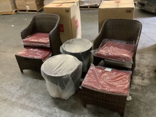 Outdoor Wicker Bistro Set w/ 2 Side Storage Tables - Light Damage to One Chair  - Lot 67