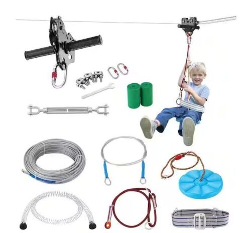 Backyard Outdoor Quick Setup 100 ft. Zip Line Kit Up to 500 lbs. - Lot 69